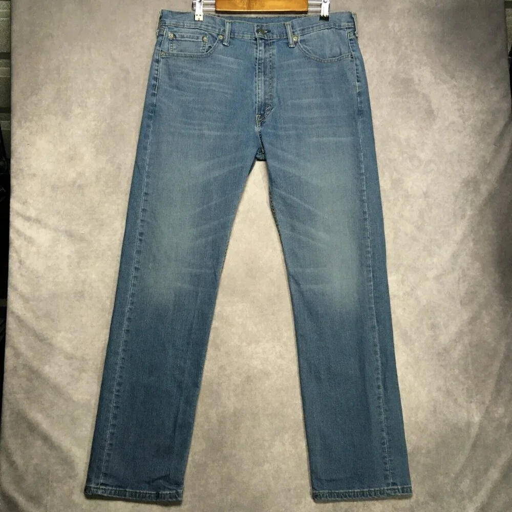 Levis Mens 505‎ Regular Fit Blue Jeans size 38x34 Stretch Denim Pants Zipper Fly